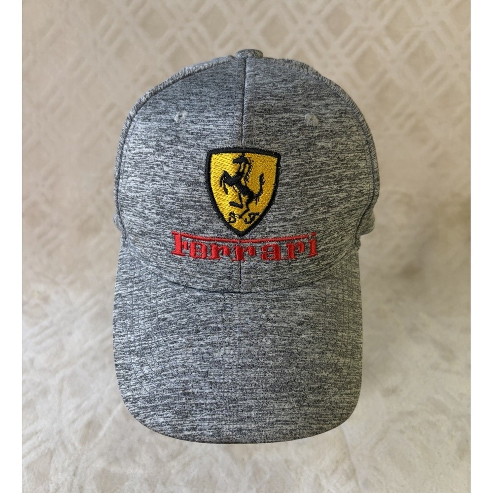 Ferrari Style Baseball Cap Gray Adjustable One Size Racing Logo Hat